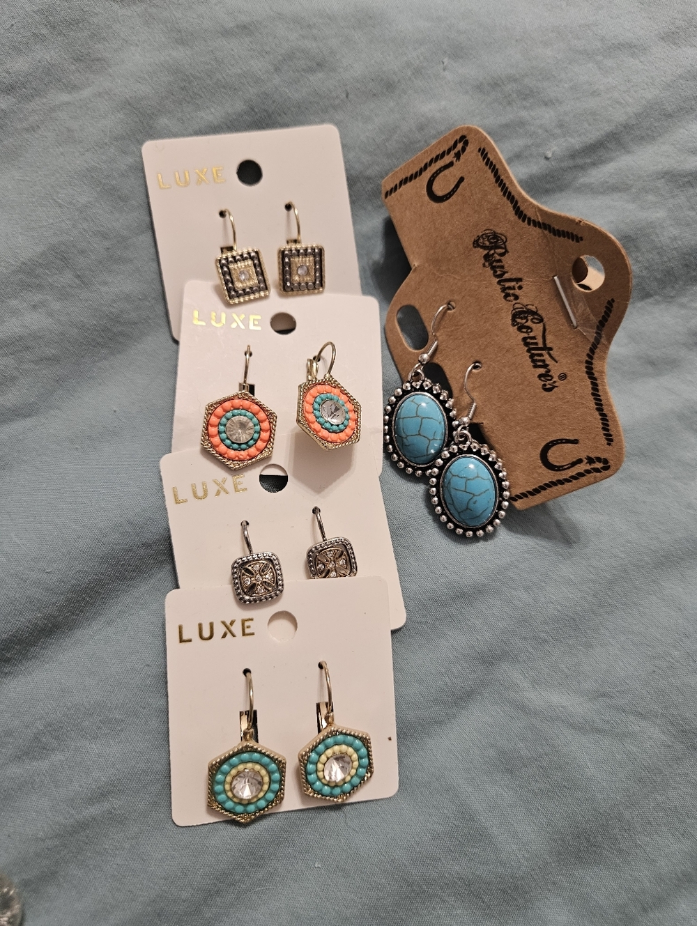 New-5 Pairs Of Assorted Turquoise & Coral Beaded Earrings Set